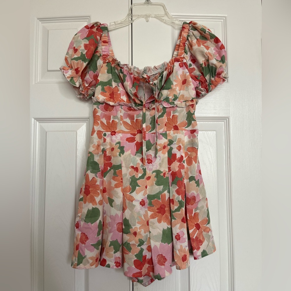 Charming Bright and Colorful Floral Dress with Puff Sleeves
